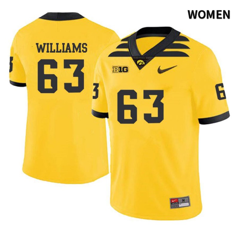 Women's Iowa Hawkeyes NCAA #63 Spencer Williams Yellow Authentic Nike Alumni Stitched College Football Jersey ST34F58IJ
